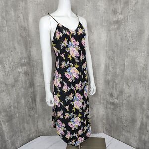 Vintage 80s Linda Womens S‎ Floral Slip Chemise Midi Nightgown Silky Polyester
